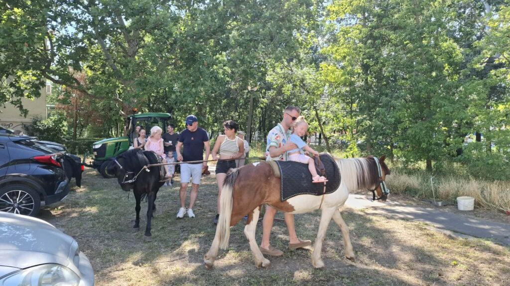 Pónilovaglás és fűnyíró traktor
